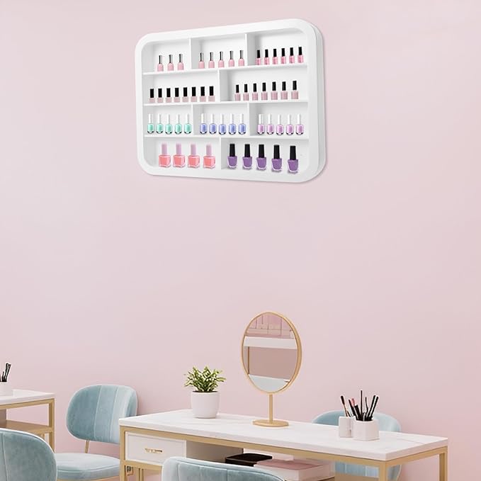 Wall Mounted Nail Polish Racks 4 Tier Hanging Nail Polish Storage Holder Cosmetic Display Stand Nail Polish Shelf Organizer for Home Salon Business Spa