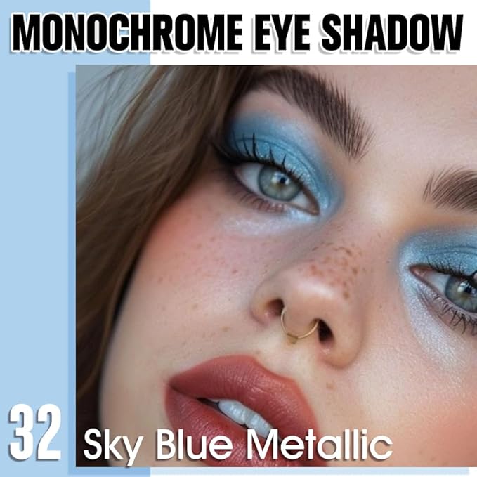 Sky Blue Single Metallic Shimmer Eyeshadow Makeup, Neutral Powde Eye Shadow for Women, Sky Blue Metallic Glitter Singles Eyeshadow Palette Pigmented Waterproof, Girls Christmas Eyeshadows Gifts