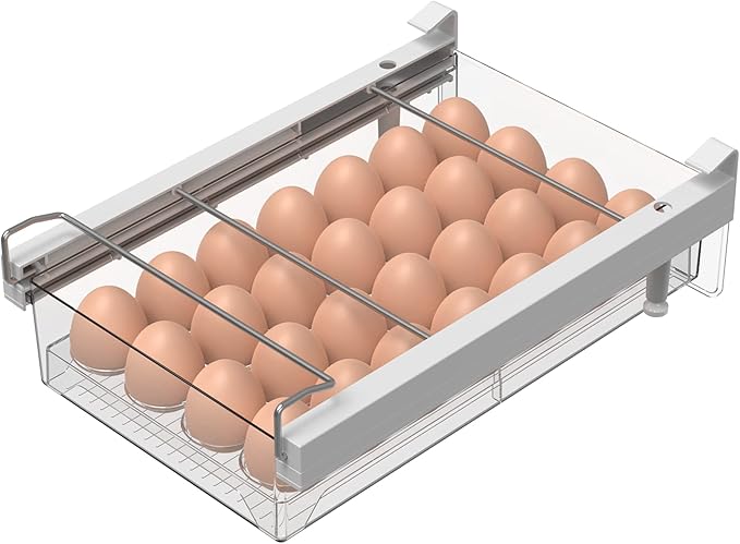 vacane Large Refrigerator Drawer with Removable 28 Grid Egg Tray, Clear Egg Drawer for Fridge Organizer Bins, Fridge Storage Container Under Shelf Holder for Fruit,Vegetable,Meat,Cheese