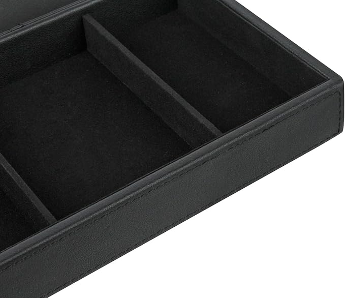 HofferRuffer Faux Leather Valet Tray for Gift, Nightstand Organizer Decorative Dresser Tray Box with Phone Charging Station, Storage Catchall for Men and Women (Black Organizer)