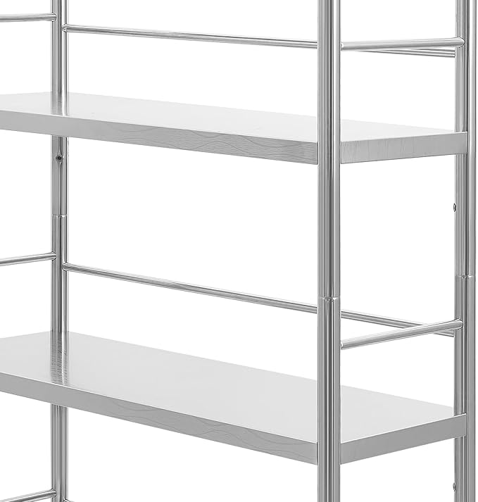 5-Tier Stainless Steel Shelf, Heavy Duty Storage Rack for Kitchen, Garage, Industrial Storage, Kitchen Shelves with Guardrails, Adjustable Height Metal Shelf