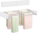 Wall Mounted Clothes Drying Rack 23.6", Foldable Wall Mount Laundry Rack Folding Indoor, Drying Rack Clothing Collapsible, Hidden Space Saver with Wall Template, 5 Rods, White
