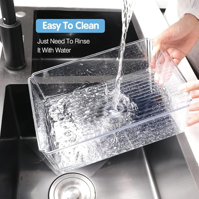 14-Pack Clear Fridge Organizer Bins with Lids, Stackable Refrigerator Storage Containers, BPA-Free with Drain Tray & Anti-Slip Base for Fruits, Veggies, Drinks