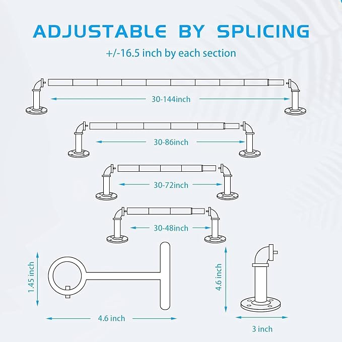 Industrial Curtain Rod, Curtain Rods for Windows 28 to 48 Inch, Rustic Wrap Around Curtain Rod, Fits Blackout Curtain, Indoor and Outdoor, Size: 30-48 Inch