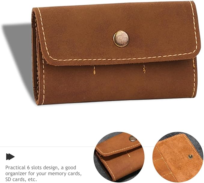 DOITOOL 2pcs Retro PU Memory Card Case Holder Organizer Secure Snap Closure Protective Storage Box for Cards Travel-Friendly Brown (2pcs)