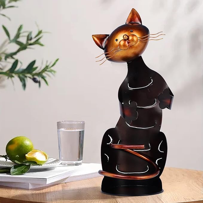 Cat Decor Wine Holder Wine Rack Wine Bottle Holder Wine Cat, Gift for Halloween and Christmas,Cat Gifts for Cat Lovers………… (Dark Brown)