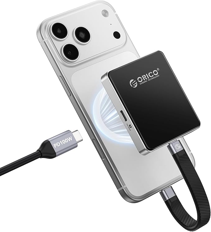 ORICO 10Gbps Magnetic M.2 NVMe SSD Enclosure with PD100W Charging Port 4K ProRes Recording Max 2TB for iPhone 17/16/15 Pro/Pro Max/Plus Support SSD Size 2230/2242 B+M M-Key Diskless AP42P (Black)