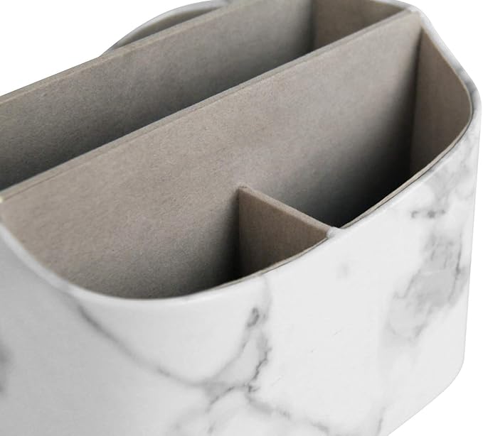 HofferRuffer Spinning Remote Control Holder, Remote Controller Holder, Remote Caddy, Media Storage Organizer, Spinning Remote Control Organizer, 7.3X 5.5 x 6 inches, Marble PU Leather