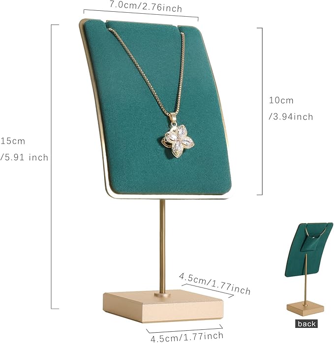 GemeShou Green necklace holder small jewelry stand, Velvet necklace display stand for selling, metal jewelry organizer necklace hanger【Green】