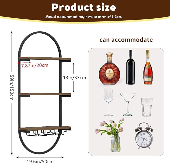 Wall Mount Wine Rack, 3-Tier Metal Oval Design Wine Rack Wall Mounted, Wine Bottle Holder for Home Bar, Wine Kitchen Storage Liquor, Champagne(Black, 2PCS)