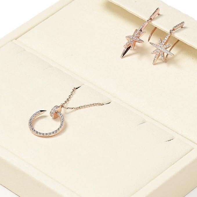 Oirlv Microfiber Jewelry Display Storage Tray Pendant Stud Earrings Tray Organizer Necklace Stud Earrings Jewelry Plate Necklace Holder(Beige)