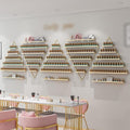 Elegant Wall Mounted Nail Polish Storage Rack Set of 10 Triangular Cosmetic Display Shelves for Essential Oil Bottles, Organize Your Lipsticks and Perfumes in Style at Home or Salon (Gold)