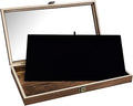 MOOCA Wooden Jewelry Display Case with Tempered Glass Lid and Removable Black Luxurious MDF Velvet Jewelry Display Pad, Pocket Knife Eyewear Case, Brown Color