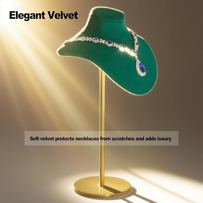 Necklace Display Stand For Selling Velvet Chain Jewelry Bust Holder Organizer With Stainless Steel Stand Jewelry Display