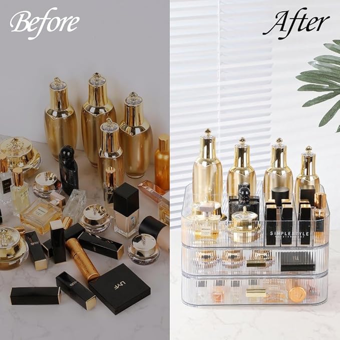 Makeup Organizer with Drawers Stackable Skincare Cosmetic Makeup organization for vanit Bathroom Desk Countertop