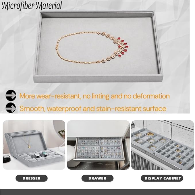 24 Grids Jewelry Tray Earring Organizer Tray Ring Earrings Holder Jewelry Drawer Organizer Storage Display Holder (Grey)