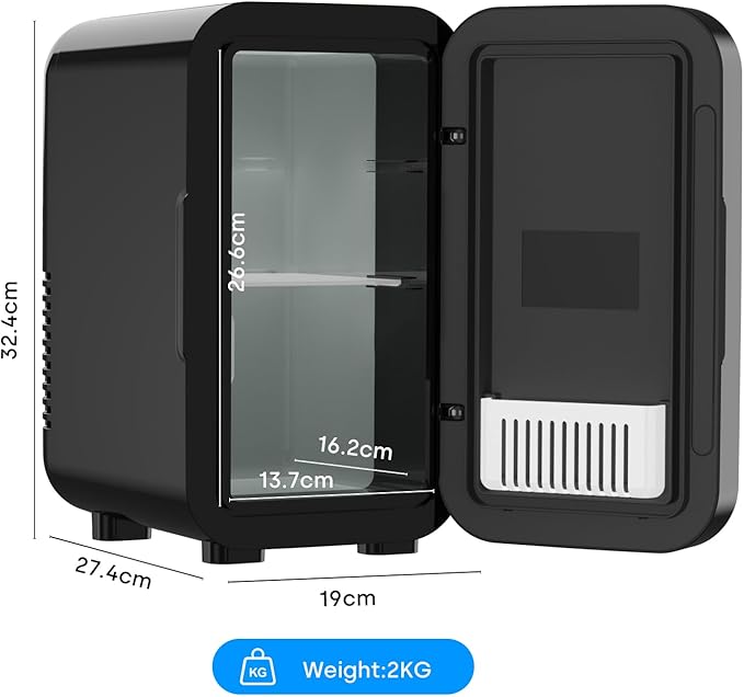 Enventor Mini Refrigerator, 6L/ 8 Can Compact Skincare Fridge AC+DC Power Cooler & Warmer Small Refrigerator for Bedroom, Skincare, Makeup, Cosmetics, Car, Office (Black)