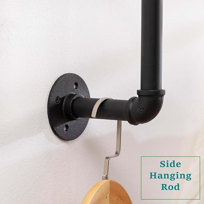 Clothes Rack, Industrial Wall Pipe Clothing Rack for Hanging Clothes, Wall Mounted Heavy Duty Space Saving Garment Rack, Multi-Purpose Clothing Hanging Rods for Closet Storage, Black, 2Pcs