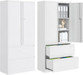 2-Drawer Metal File Cabinet, Lateral Vertical Filing Cabinets for Home Office, Locking File Cabinet with Storage Shelves, Legal/Letter/A4 Size (White, Assemble Required)