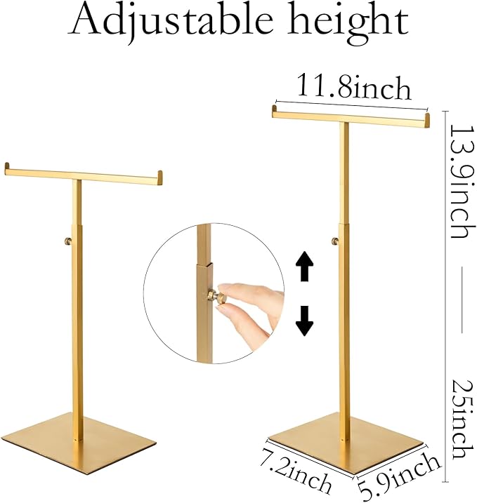 Purse Display Stand Jewelry Tower Stainless Steel Handbag Stand Jewelry Stands Tabletop for Necklaces Organizer Stand Adjustable Height Home Store Boutique, Gold