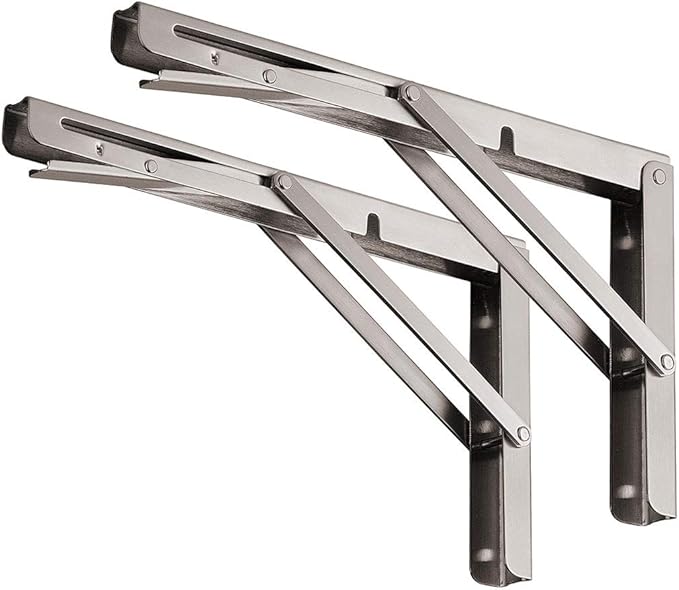 YUMORE Folding Shelf Brackets 22", Max Load: 330lb Heavy Duty Stainless Steel Collapsible Shelf Bracket for Table Work Bench, Space Saving DIY Bracket, 2 Pack