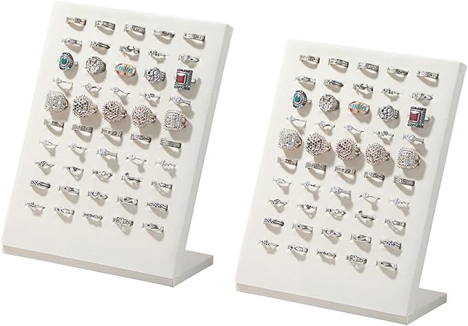Ring Board Display Stand,Velvet Jewelry Earring Organizer Holder for Selling,Vendors Storage Tray for Multiple Rings (Beige*2)