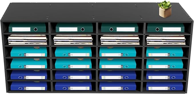 Mail Sorter Organizer, 24 Compartments Mailbox for Classroom, Desktop File Organizer with Adjustable Shelves, for Office Home Classroom, PVC, Black