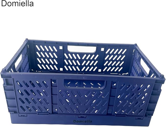 Domiella 2-Pack Crates for Storage, Storage Crates Plastic Stackable, Foldable Crate for Office Home Kitchen Bedroom Bathroom (Small, Blue)