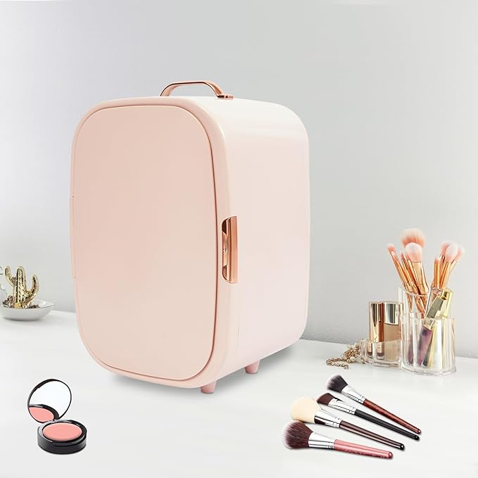 Mini Skincare Fridge,12L Makeup Cosmetics Refrigerator Beauty Fridge for Cosmetic Storage Skincare Fridge Portable Small Refrigerator for Cosmetics, Skin Care (Pink, Without ED Light Mirror)