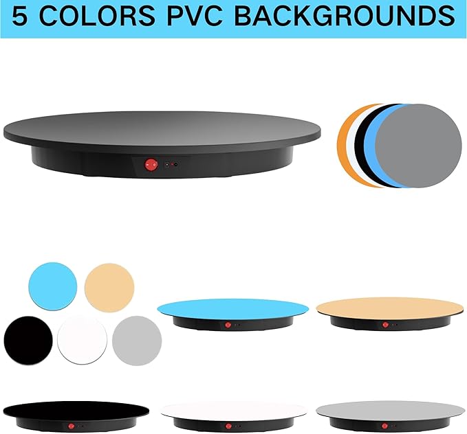 JAYEGT Motorized Rotating Display Stand ,330 Lbs Load ，360 Degree Electric Rotating Photography Turntable For Products Display，Video Show, Outdoor Show，Remote Control+5 Colors Backgrounds(Black / 16.5inch / Rechargeable)