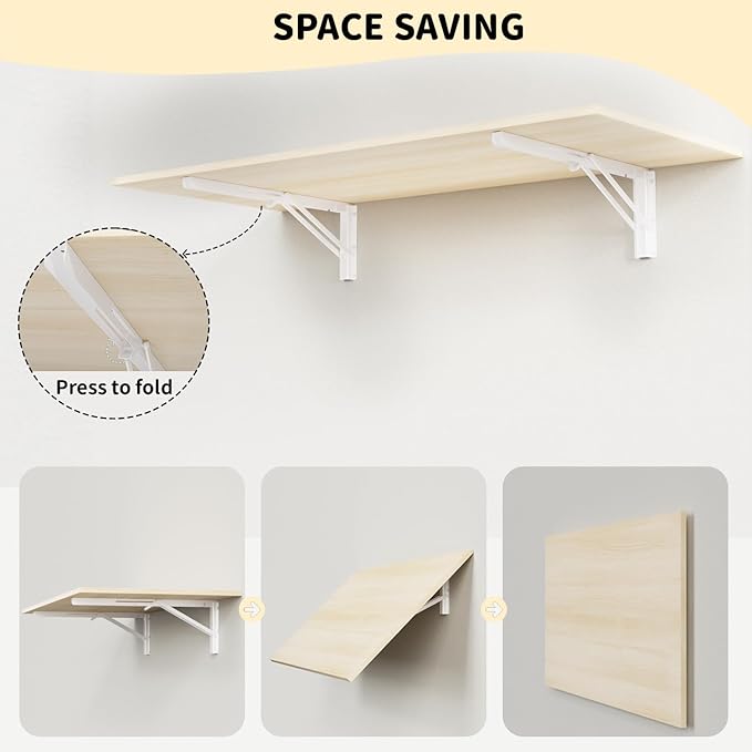 GOYLSER Wall Mounted Folding Kitchen Table Desk for Small Spaces Saving, Natural Wood Fold Down Laundry Wall Table, Wall Folding Portable Workbench Worktable, 47" x 20.5"