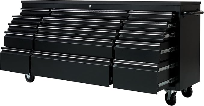CT Copper Tailor 72-inch Rolling Tool Chest Cabinet with Integrated Power Strip,15 Drawers,Wheels,and Wood Top,Mobile Garage Workbench Storage, Assembled Large Tool Box for Workshop, Matte Black