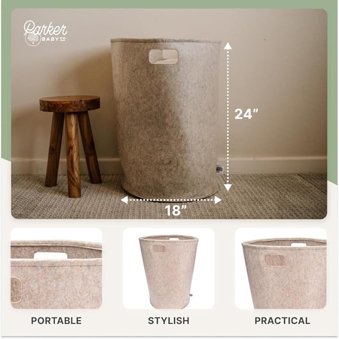Parker Baby Nursery Laundry Hamper - Large Felt Storage Basket and Baby Hamper for Nursery (Oatmeal)