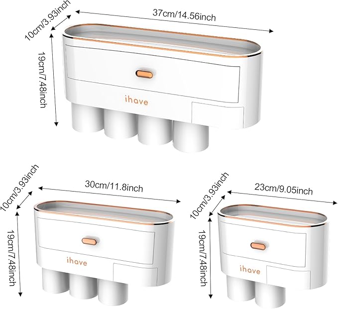 iHave Toothbrush Holders for Bathrooms - Upgrade Wall Mounted Toothbrush Holder with Toothpaste Dispenser - 4 Cups