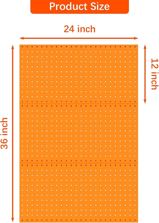 TORACK 3 PCS Metal Pegboard Panels(12x24 inch) for Wall Garage Tools Storage Pegboard for Workbench, Modular Peg Board Tool Organizer Board Kit(Pack of 3, Orange)