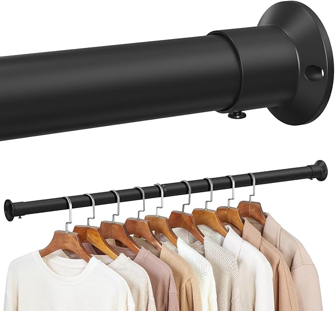 Closet Rod,18 to 32 Inches Matte Black Closet Rods for Hanging Clothes Heavy Duty Closet Hanging Rod Adjustable Closet Poles for Wardrobes,RV,Laundry