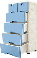 5-Layers Plastic Dresser with 6 Drawers Movable Chest of Drawers Locked Storage Cabinet Craft Organizers and Storage for Bedroom Entryway Hallyway, 19.7’’ W*13.8’’ D*40’’ H (Blue)