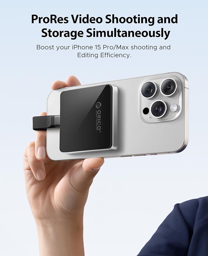 ORICO Magnetic M.2 NVMe 2230 SSD Enclosure Compatible with Magsafe for iPhone 15/16 Pro Max ProRes, 10Gbps USB C 3.2 Gen2 Type-C to NVMe Reader with Protective Case、Lanyard - AP30