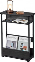 Narrow Side Table,3-Tier Slim End Table with Storage Shelf,Modern Sofa Table Thin Side Table for Narrow and Small Spaces, Skinny Bedside Table Small Nightstand with Magazine Rack Space Saving/Black