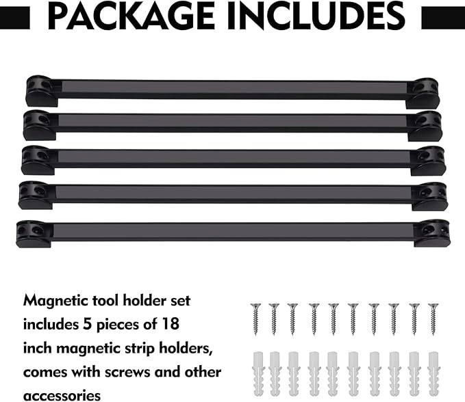 5 Pack Magnetic Tool Holder, Magnetic Strips Tool Magnet Bar PVC Coated for Garage Tool Organizer 16 In