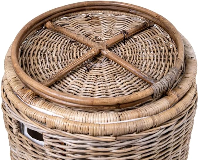 The Basket Lady Round Wicker Hamper | Wicker Laundry Hamper Nested Set of 2 Serene Grey…