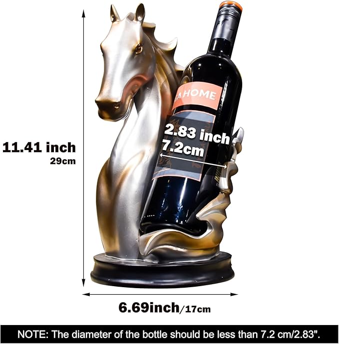 Wine Bottle Holder Wine Racks Tabletop Horse Statue as Home Kitchen Wine Cellar Decorative Storage Organizer, Horse Sculpture Horse Decor Horse Gifts for Girls Men Women (Silver)