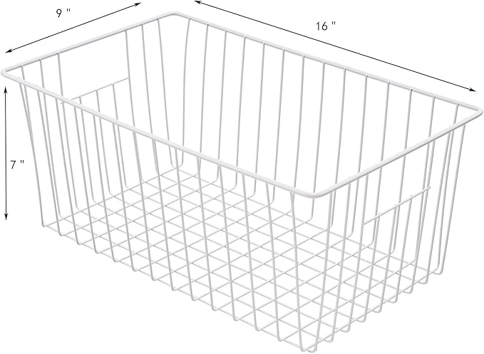 Freezer Basket Organizer, Refrigerator Metal Wire Storage Divider, Household Container Bins with Handles for Kitchen, Pantry, Cabinet, Closets - Pearl White (4, 16in x 9in x 7in)
