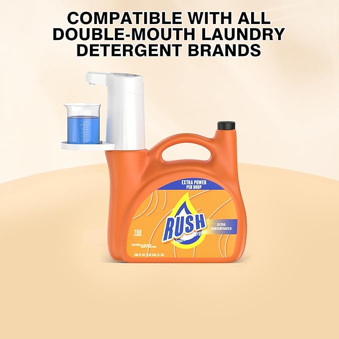 Electric Laundry Detergent Dispenser – 2000mAh USB-Rechargeable Laundry Dispenser Liquid Pump, 15-75ml Precise Dose, Fits Most Dual-Opening Detergent Buckets for Home Laundry Room (Light Gray)