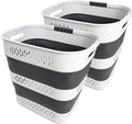 SAMMART 40L (10.5 Gallon) Collapsible Plastic Laundry Basket with Handles - Foldable Pop Up Storage Container/Organizer - Portable Laundry Hamper - Space Saving (2, White/Steel Grey)