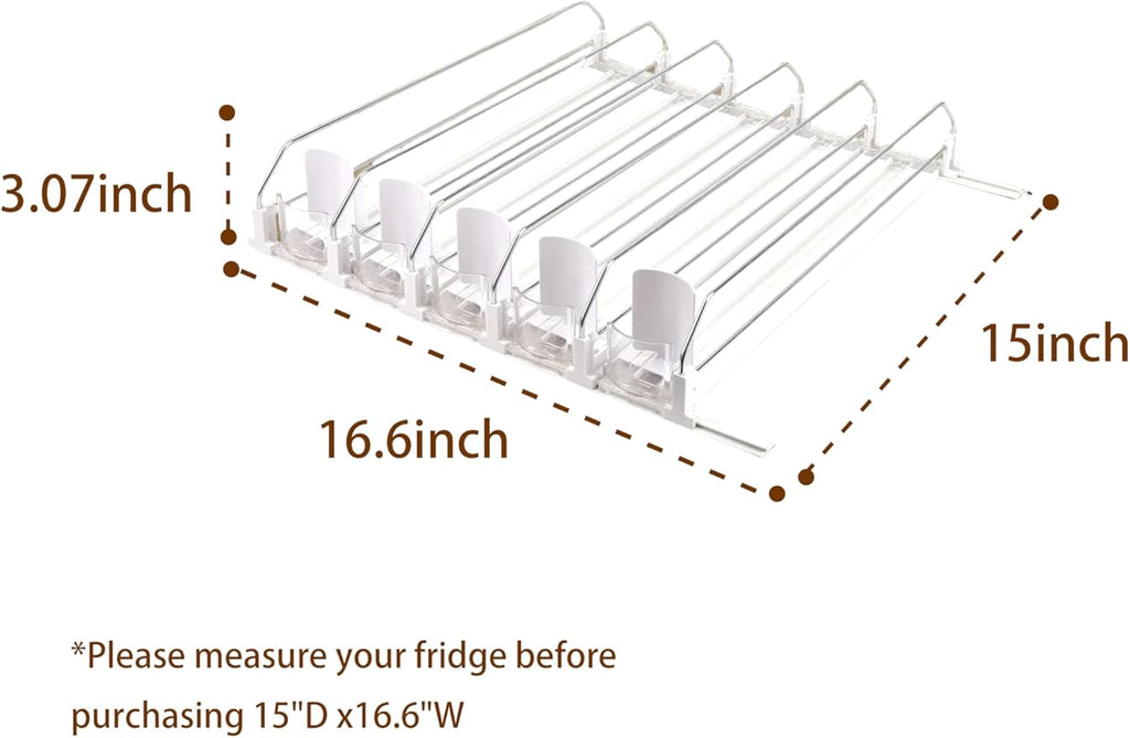 Drink Organizer for Fridge Soda Can Holders Dispenser for Refrigerator Automatic Pusher Glide 6-20oz Beverage Storage 15''D x12.8''W 5 Rows