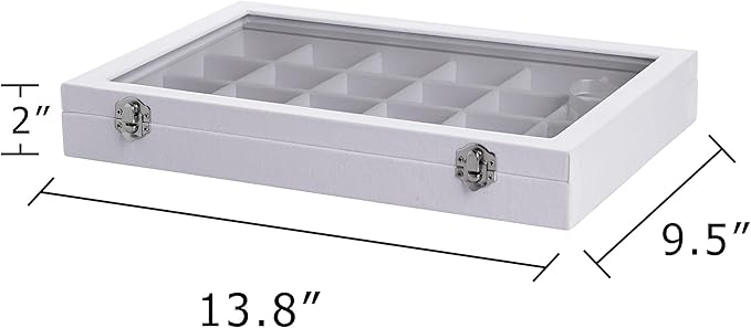 Frebeauty Jewelry Organizer Tray with Clear Lid 24 Grid Velvet Drawer Insert Jewelry Storage box with Transparent Glass lid Jewelry Display Case with Lock Gifts for Girls Women (White, 24 Grid)