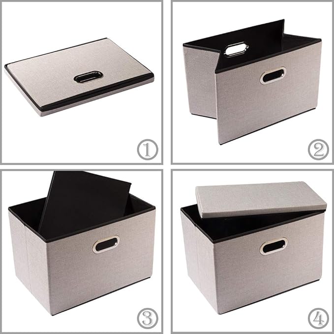 PRANDOM Large Foldable Storage Bins with Lids [5-Pack] linenFabric Decorative Storage Boxes Organizer Containers Baskets Cube with Handles Divider for Bedroom Closet Office Light Grey(17.7x11.8x11.8)