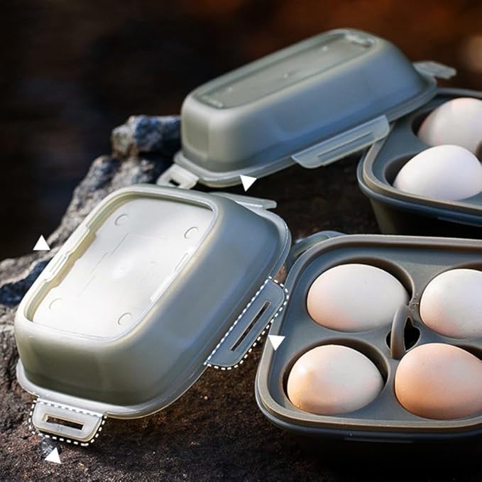 4 Girds Egg Holder Container - Portable Camping Carrier Egg Holder, PP Silicone Crush-Resistant Protection, for Camping Picnic Travel Outdoor Refrigerator Kitchen