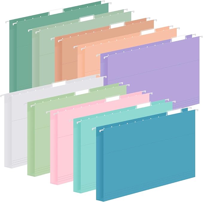30 Pack Hanging File Folders, Letter Size with 1/5-Cut Adjustable Tabs, Pastel 10 Selected Color - File Folder Organizer for Filing Cabinet Office Home, Designed for Bulky Files, Medical Charts